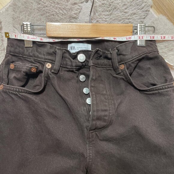Zara Chocolate Brown High Waisted Straight Leg Jeans Button Fly - Picture 8 of 8